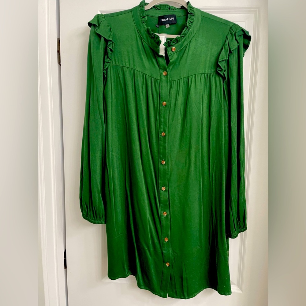 NWT Sugarlips ruffle sleeve shirt dress, with pockets!
